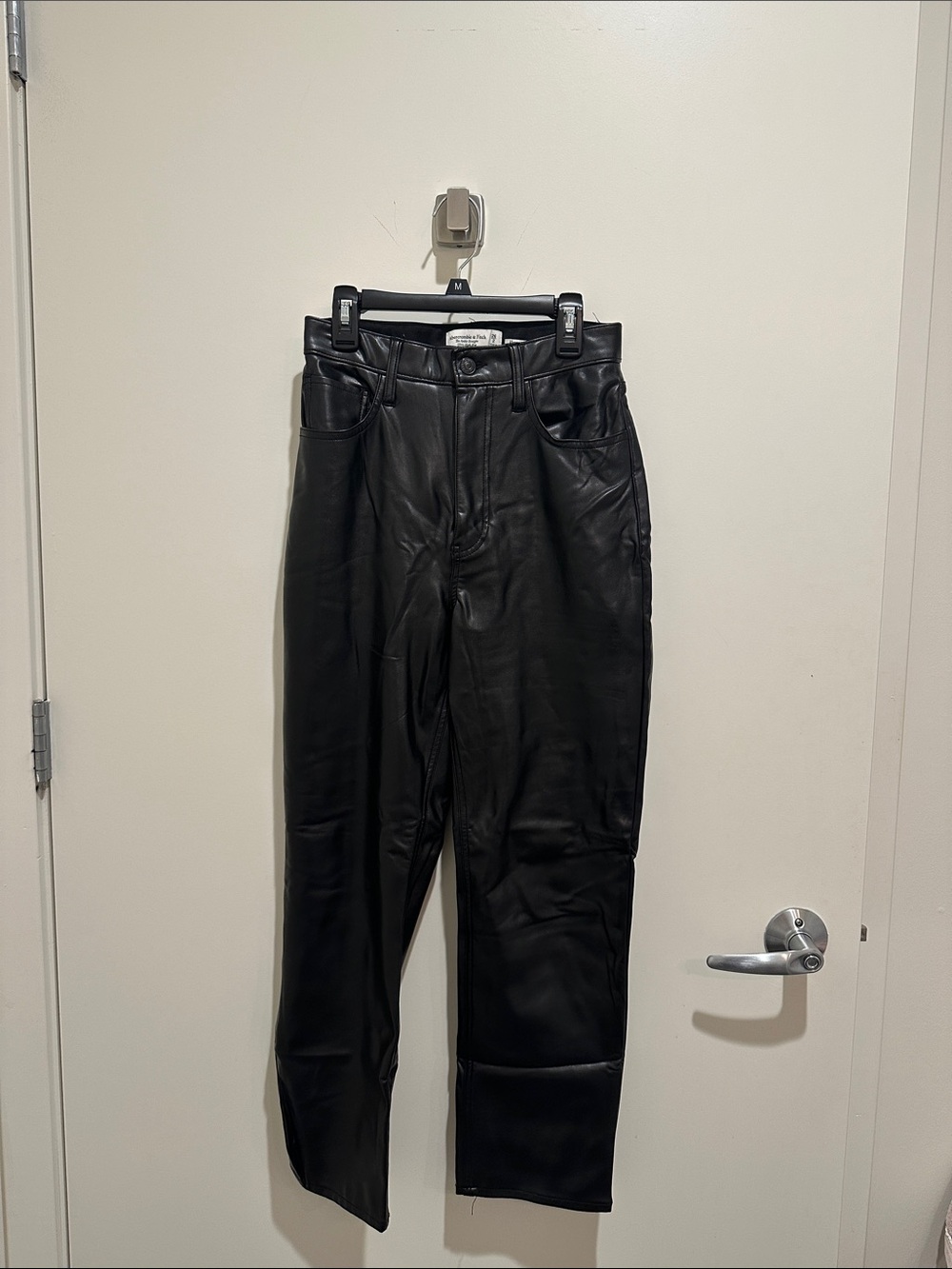 Abercrombie & Fitch Black Faux Leather Straight-Leg Pants